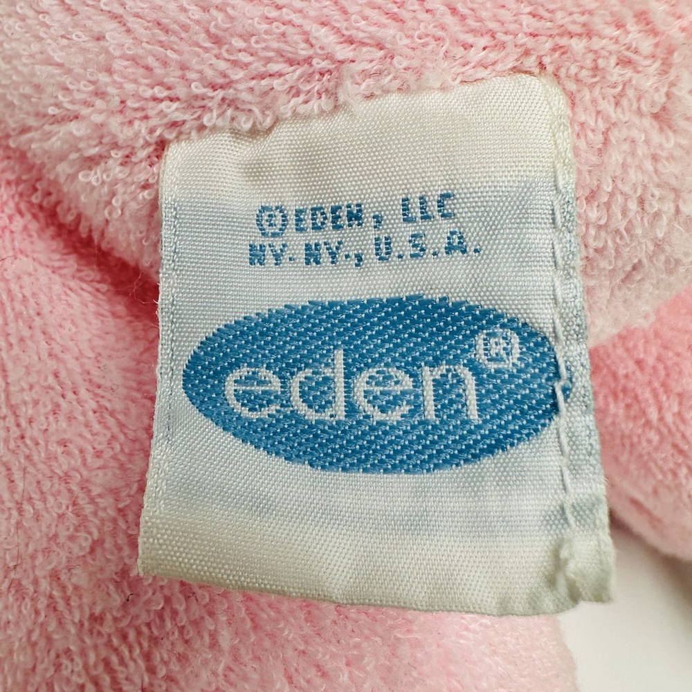Vintage Eden Pink White Doll Terry Cloth Blue Eyes Bonnet Lace Soft Plush 10”Toy - Picture 9 of 11